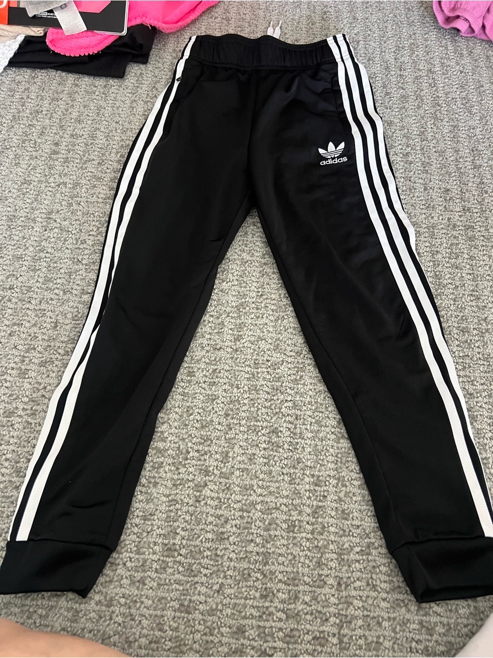 adidas Black Joggers with White Side Stripes - Kids